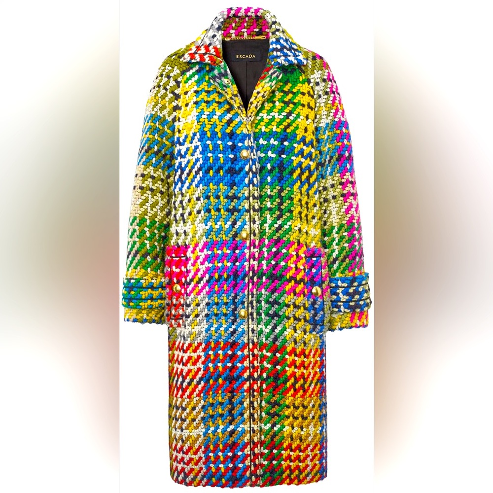 Escada VIBRANT and Colorful Tweed Mid-Length Coat